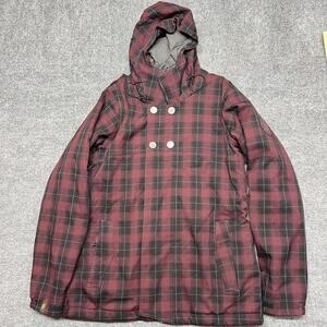 Bonfire Heavenly Jacket Womens Large Red Plaid 15K/10K Hooded Ski Snow Parka